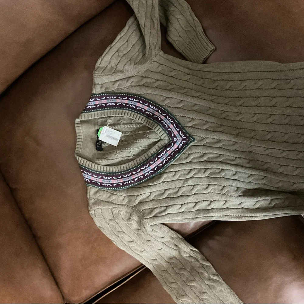 Ralph Lauren Cable Sweater with Patterned V-Neck NWT size S - Picture 2 of 4